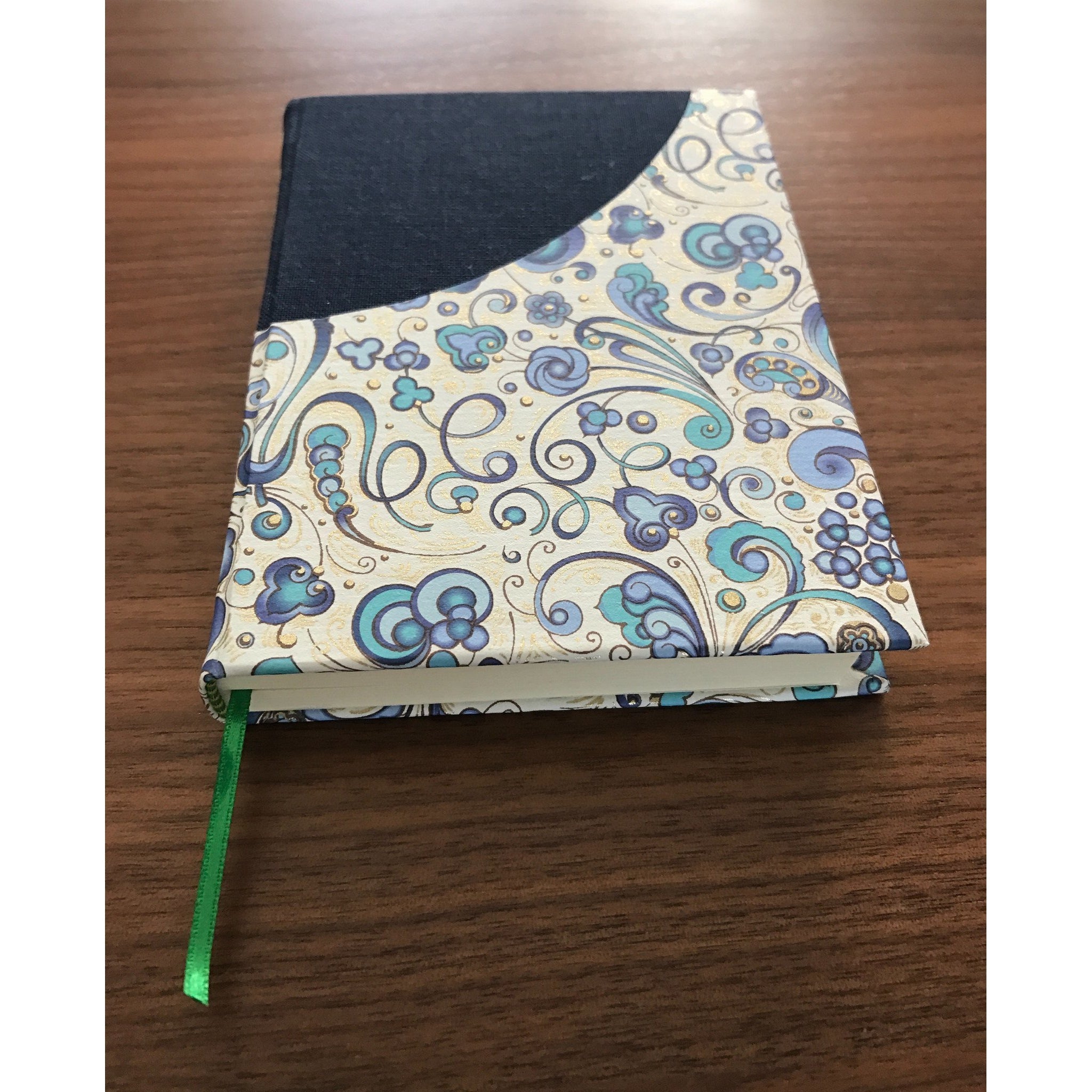 Notebook in Italian paper &amp; blue fabric. Black Sheep Handmade