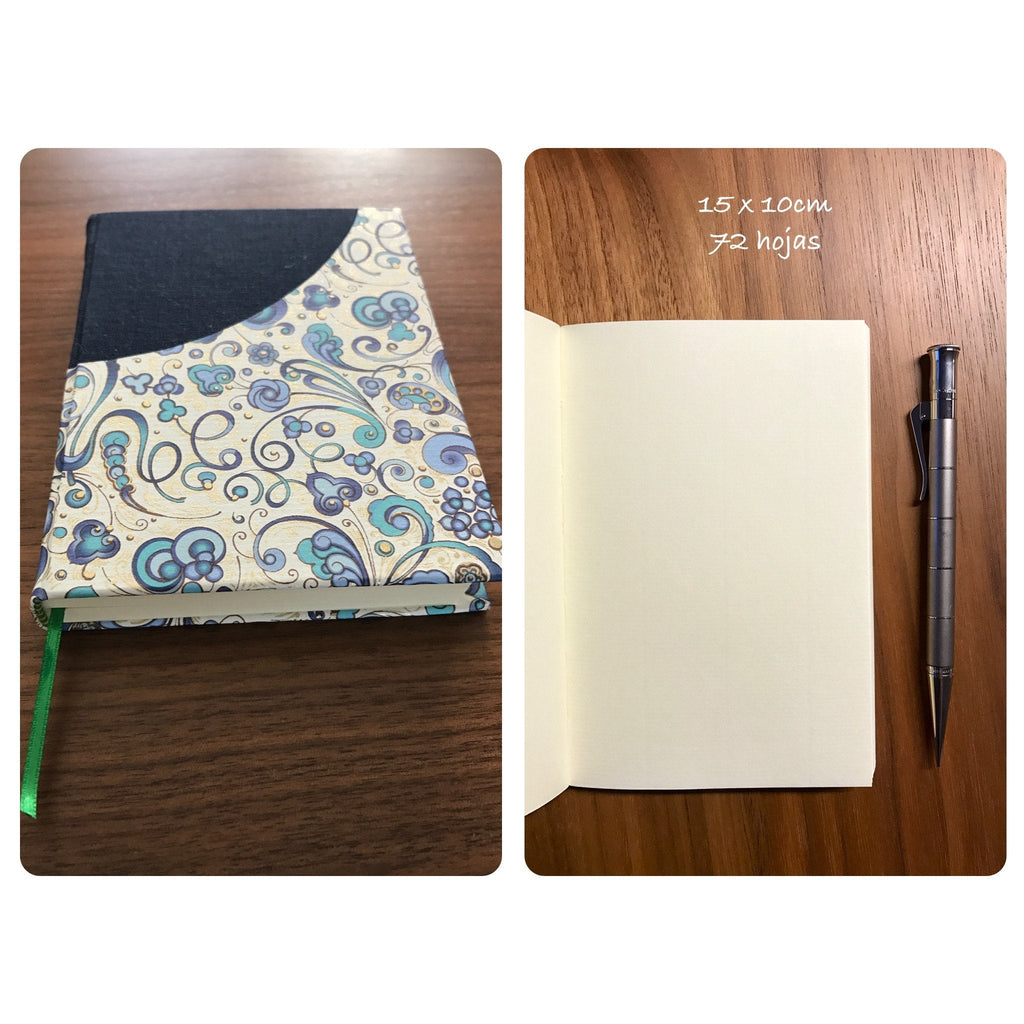 Notebook in Italian paper &amp; blue fabric. Black Sheep Handmade