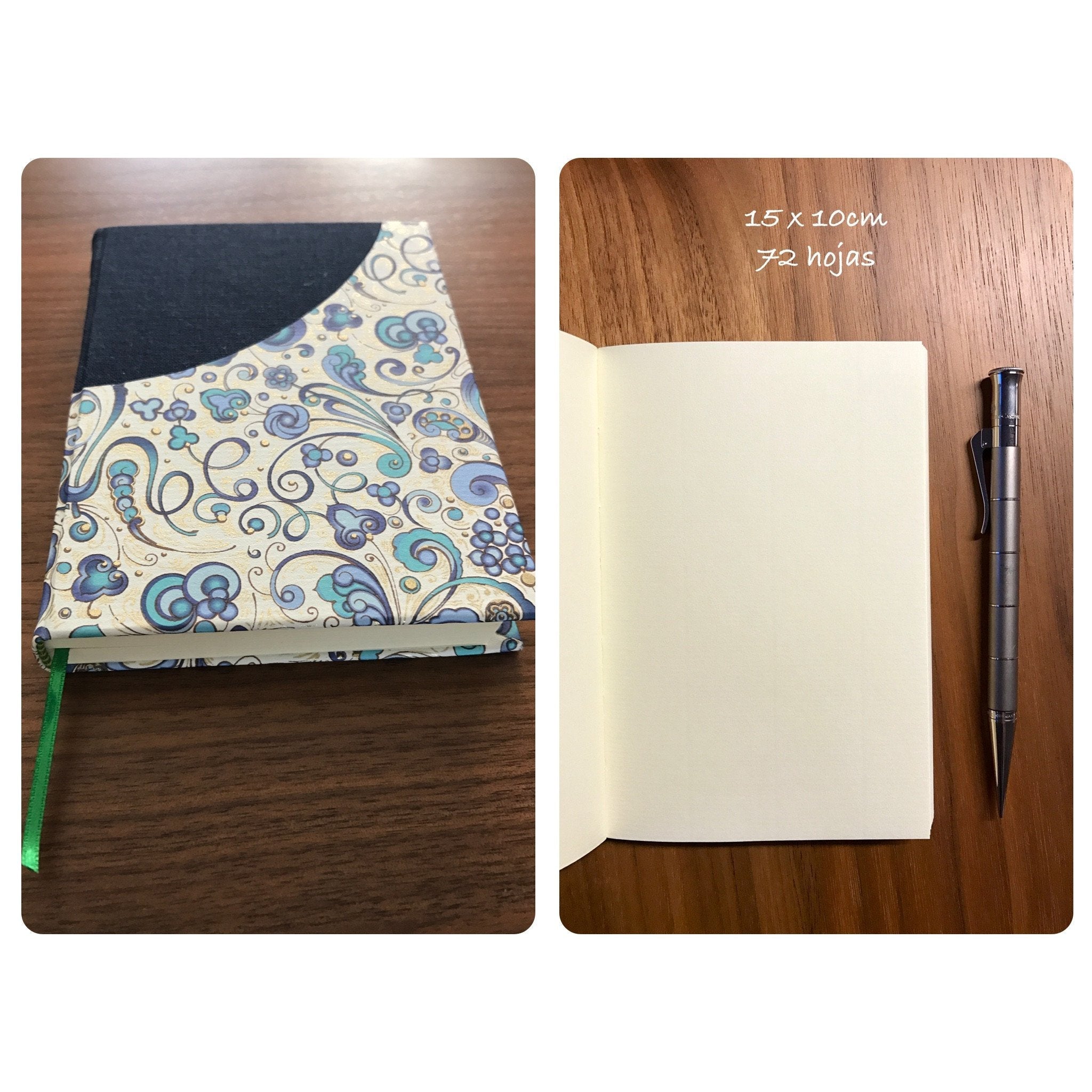 Notebook in Italian paper &amp; blue fabric. Black Sheep Handmade