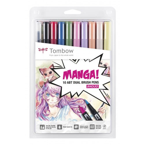 Set of 10 Dual Brush Markers for Manga Shojo. Tombow